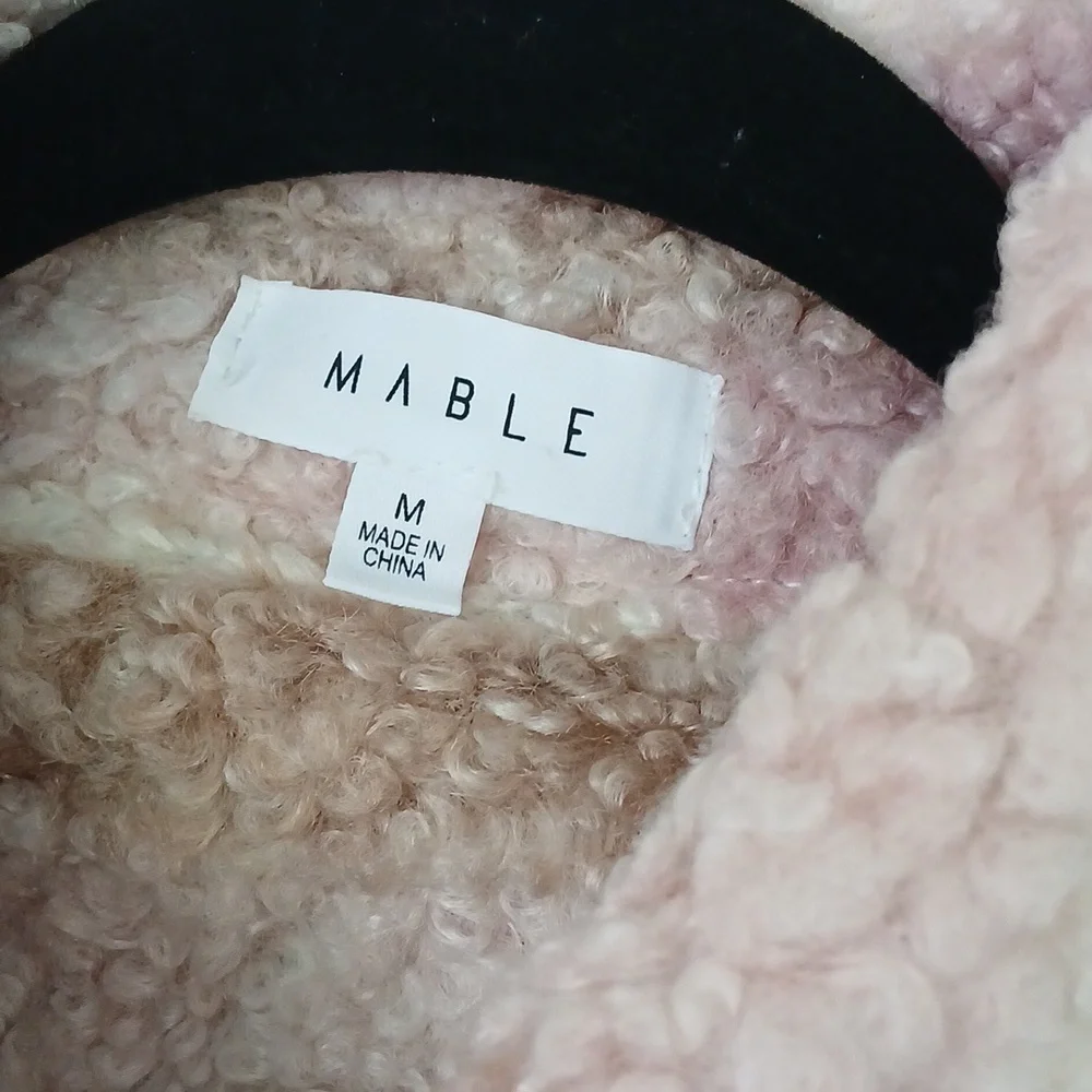 Mable Anthropologie Plaid Sherpa Barn Button Down Jacket Pink Cream Medium - Picture 7 of 9